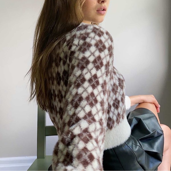 🔻 Aritzia Sunday Best Kitten Argyle Cropped Sweater - Picture 2 of 10